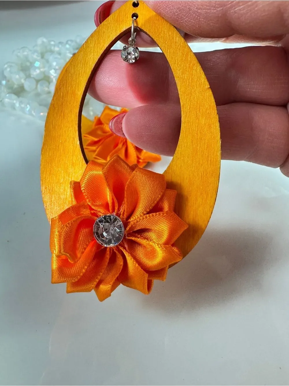 Handmade Orange Flower Drop Earrings - Bold Women's Jewelry